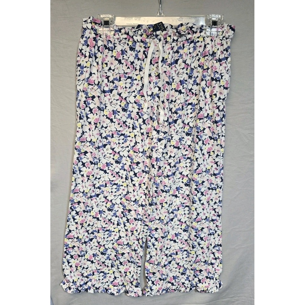 Polo RALPH LAUREN Womens SMALL Lounge PANTS Navy Floral Drawstring CAPRIS